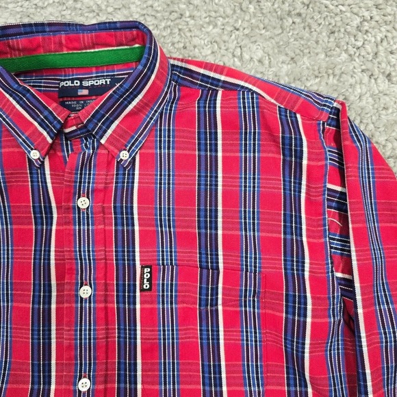 Polo Sport Ralph Lauren Mens XL Red Blue‎ Plaid Long Sleeve Button Cotton Twill - Picture 4 of 13